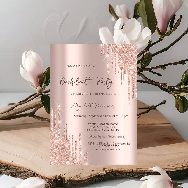 Invitation Parties scintillant modernes Rose Gold Bachelorett (Créateur téléchargé)