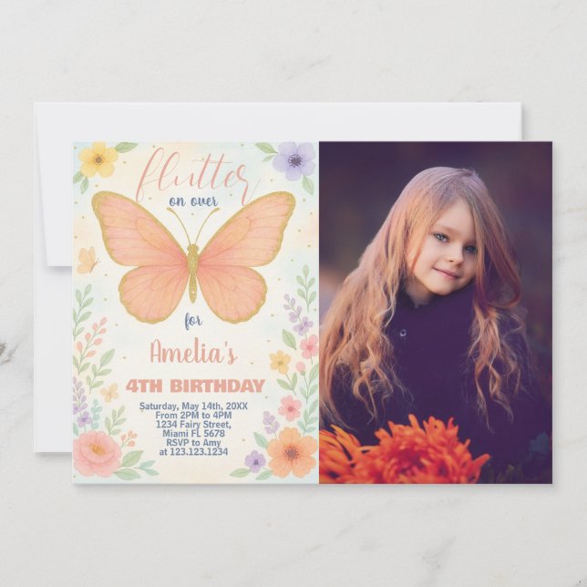 Invitation Parties scintillant modifiable Papillon Anniversai (Devant)