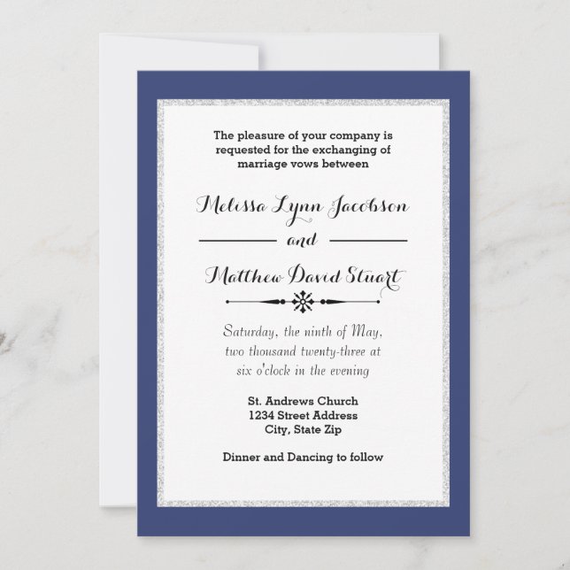 Invitation Parties scintillant Navy & Faux encadrée - Faire-p (Devant)