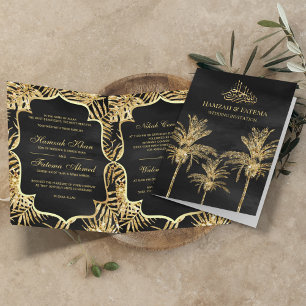 Invitation Parties scintillant Noir et Or Palms Mariage musul