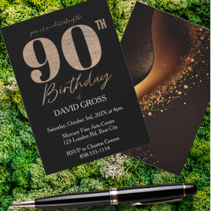 Invitation Parties scintillant Noir et Or Swirl 90e anniversa
