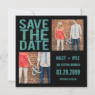 Invitation Parties scintillant noir et turquoise Enregistrer 