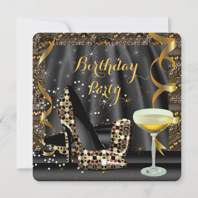 Invitation Parties scintillant Noir Or Haut talons Champagne  (Devant)
