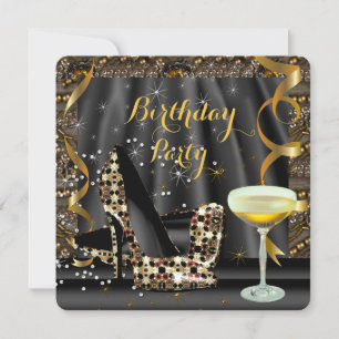 Invitation Parties scintillant Noir Or Haut talons Champagne