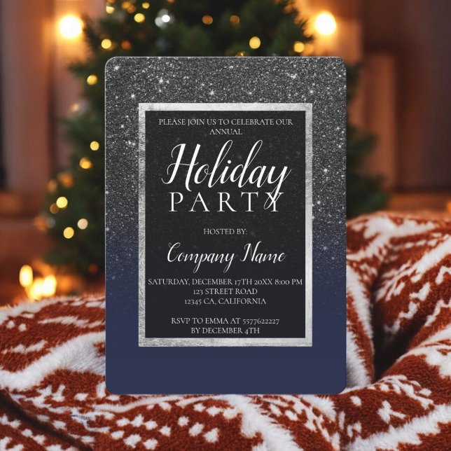 Invitation Parties scintillant noire argent marine bleu entre (Black glitter silver navy blue business corporate invitation)