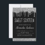 Invitation Parties scintillant noire argentée Élégante douce<br><div class="desc">Parties scintillant à gouttes d'argent et de noir mousseux Sweet 16 Anniversaire Invitation de fête. C'est l'invitation d'anniversaire parfait Sweet sixteen pour une Parties scintillant moderne étincelante Fille étincelante fête d'anniversaire. Veuillez contacter le concepteur pour les articles customisés correspondants.</div>