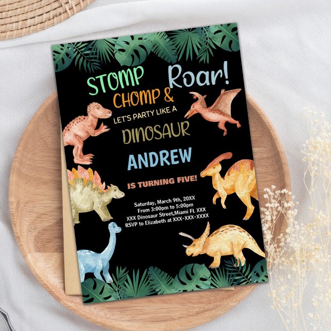 Invitation Parties scintillant noire Barwon Dinosaur Invitati (Barwon Black Glitter Dinosaur Birthday Invitations)