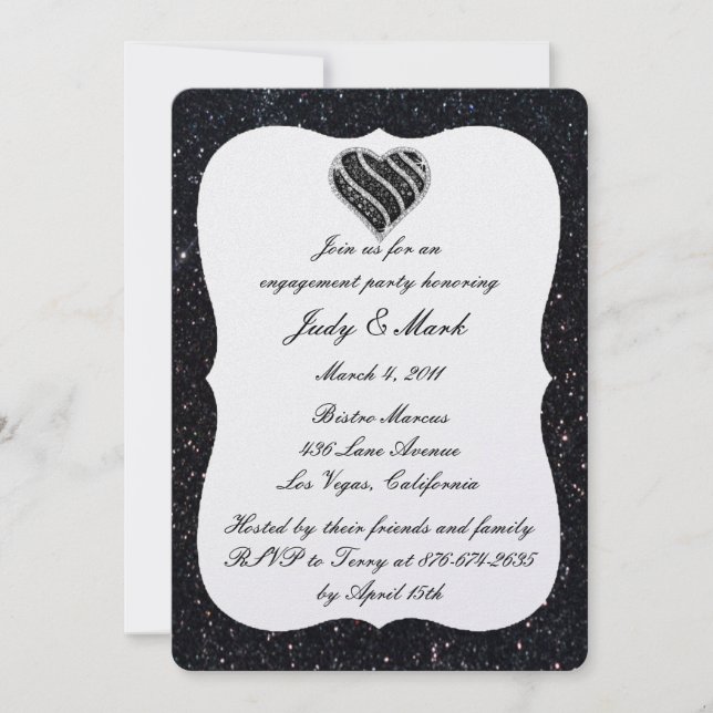 Invitation Parties scintillant noire Black Heart Engagement I (Devant)