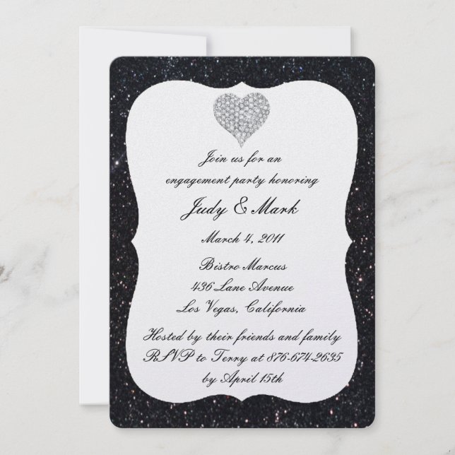 Invitation Parties scintillant noire Diamond Heart Engagement (Devant)