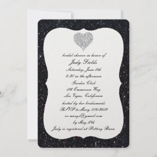 Invitation Parties scintillant noire Diamond Heart Fête des m