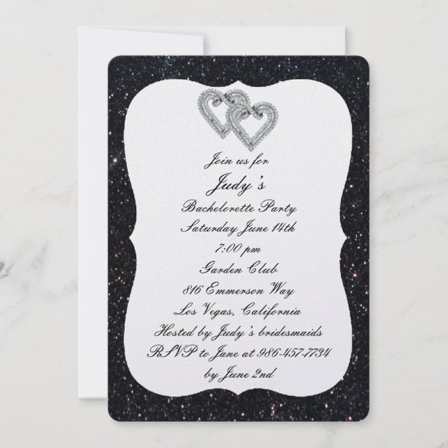 Invitation Parties scintillant noire Diamond Hearts Bachelore (Devant)