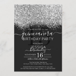 Invitation Parties scintillant noire en argent de luxe Confet
