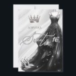 Invitation Parties scintillant noire en argent robe étincelan<br><div class="desc">Parties scintillant noire en argent Robe étincelante Princesse Sweet 16 Invitation</div>