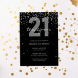 Invitation Parties scintillant noire et argent scintillant 21<br><div class="desc">Cette magnifique 21ème invitation présente des disques brillants argentés sur arrière - plan noir. Pour une personnalisation plus avancée de cette conception, par exemple la modification de la disposition, de la police ou de la taille du texte, cliquez sur le bouton "PERSONNALISER" ci-dessus. Veuillez me contacter pour toute question !...</div>