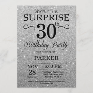 Invitation Parties scintillant noire et argent Surprise 30e a