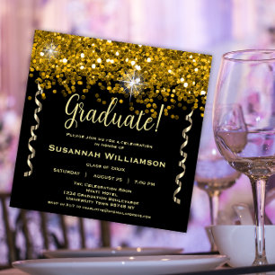 Invitation Parties scintillant noire et or Graduation