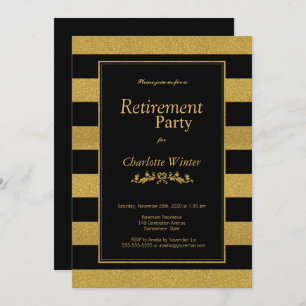 Invitation Parties scintillant noire et or Partie de retraite