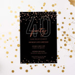 Invitation parties scintillant noire et or rose scintillante<br><div class="desc">Cette magnifique 40ème invitation présente des disques brillants or rose sur arrière - plan noir. Pour une personnalisation plus avancée de cette conception, par exemple la modification de la disposition, de la police ou de la taille du texte, cliquez sur le bouton "PERSONNALISER" ci-dessus. Veuillez me contacter pour toute question...</div>