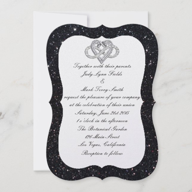 Invitation Parties scintillant noire Infinity Heart Faire-par (Devant)