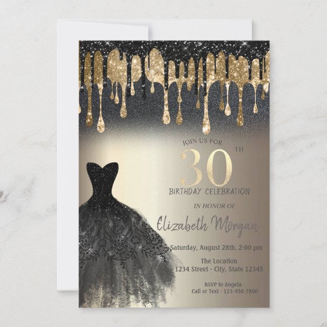 Invitation Parties scintillant noire Lecteurs Robe noire Or 3 (Devant)