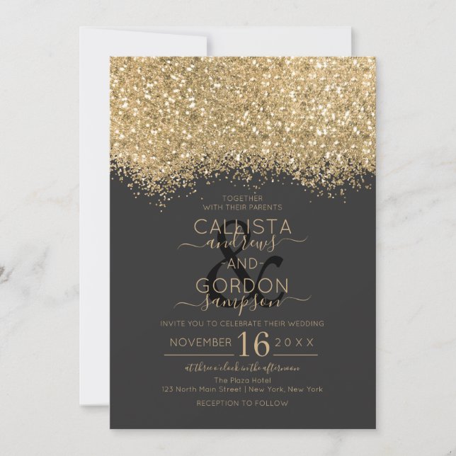 Invitation Parties scintillant Noire Luxe Moderne  Noir Confe (Devant)