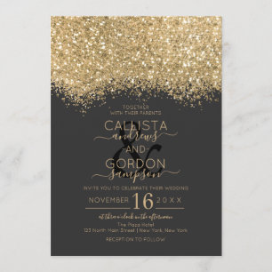 Invitation Parties scintillant Noire Luxe Moderne  Noir Confe
