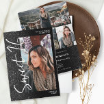 Invitation Parties scintillant noire ombre script 4 photos Sw<br><div class="desc">Parties scintillant noire moderne ombre dégradé scintille noir Sweet 16 anniversaire invitation fête. Ajoutez 4 de vos photos préférées avec une police de style brossé moderne et un collage de grille photo.</div>