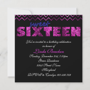 Invitation Parties scintillant noire rose Chevron Sweet sixte
