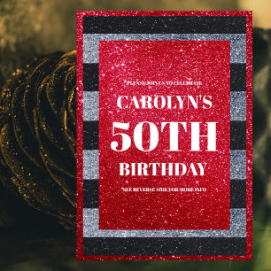 Invitation Parties scintillant noire rouge blanc fête d'anniv