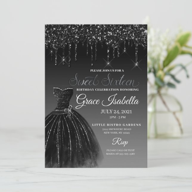 Invitation Parties scintillant noire Sweet sixteen  Anniversa (Debout devant)