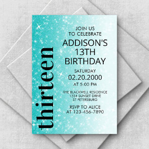 Invitation Parties scintillant noire turquoise