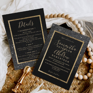 Invitation Parties scintillant noire typographie or chic mari