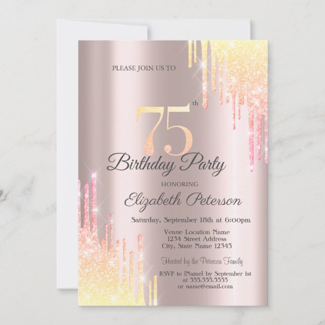 Invitation Parties scintillant Ombre - 75e anniversaire (Devant)