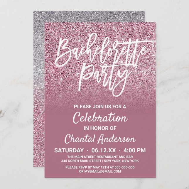Invitation Parties scintillant Ombre Bachelorette de Cassis P (Devant / Derrière)