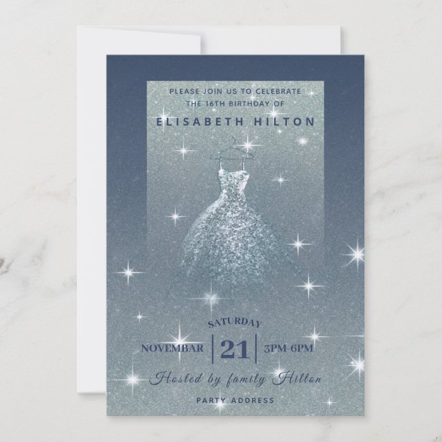 Invitation Parties scintillant ombre bleu poussiéreux robe sw (Devant)