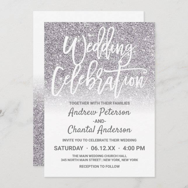 Invitation Parties scintillant ombre chic White Silver Faux M (Devant / Derrière)