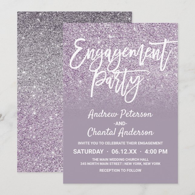 Invitation Parties scintillant Ombre de Dusty Purple Grey Fau (Devant / Derrière)