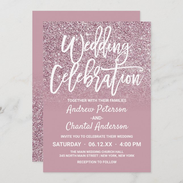 Invitation Parties scintillant Ombre de Dusty Rose Gold Pink (Devant / Derrière)