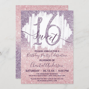 Invitation Parties scintillant Ombre Sweet sixteen de Faux ro