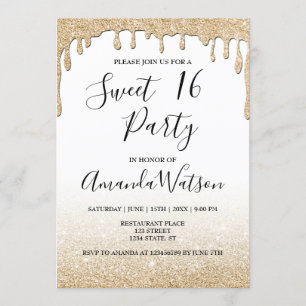 Invitation Parties scintillant or à goutte d'or moderne fauss