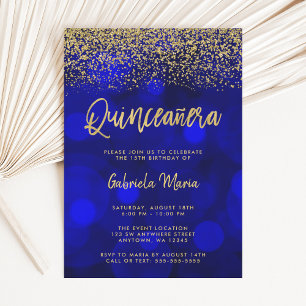 Invitation Parties scintillant or Blue Bokeh Quinceanera