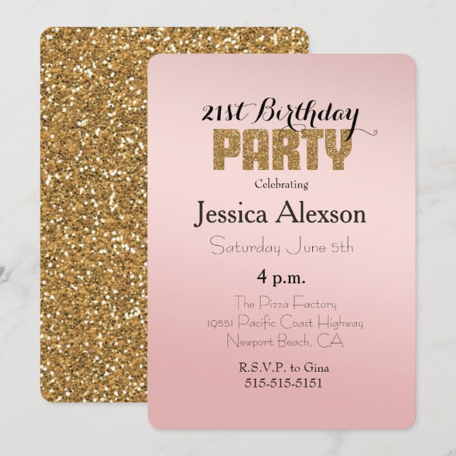 Invitation Parties scintillant or Blush Pink Ombre (Devant / Derrière)