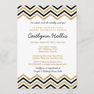 Invitation Parties scintillant or Chevron   Bébé, nuptiale ou