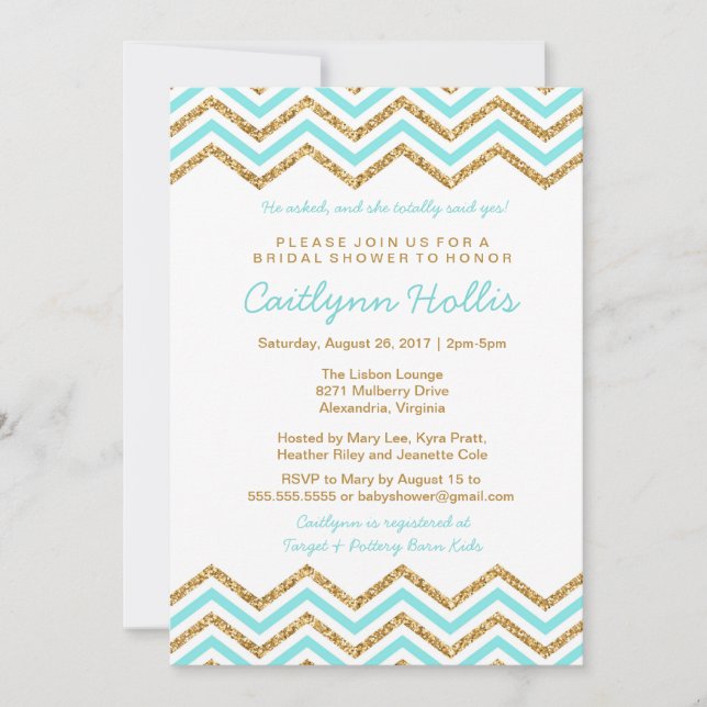 Invitation Parties scintillant or Chevron | Bébé, nuptiale ou (Devant)