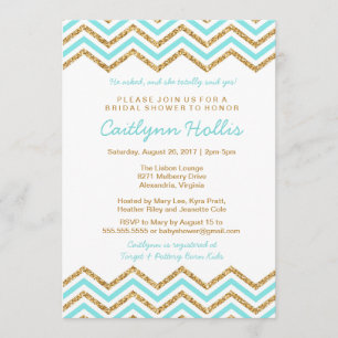 Invitation Parties scintillant or Chevron   Bébé, nuptiale ou