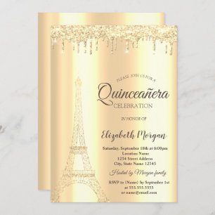 Invitation Parties scintillant Or Chic Tour Eiffel, Drives Qu