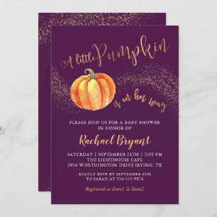 Invitation Parties scintillant or Citrouille Purple Girl Baby