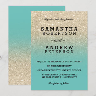 Invitation parties scintillant or clair turquoise ombre maria