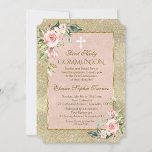 Invitation Parties scintillant Or de luxe rose Floral premièr