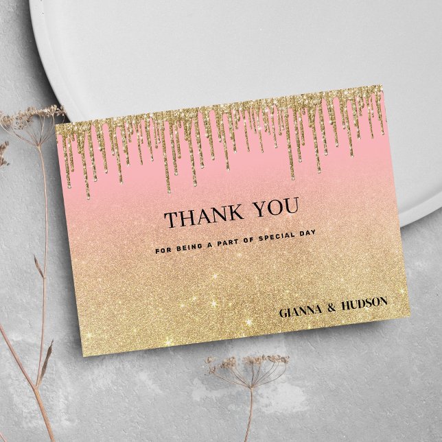 Invitation Parties scintillant or de luxe rose ombre gouttes  (Luxury gold glitter pink ombre drips Thank You)
